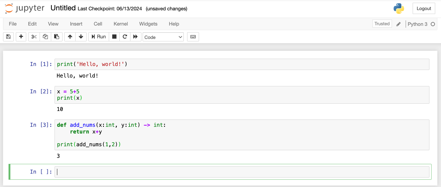 Figure 7. Jupyter notebook code cell examples.