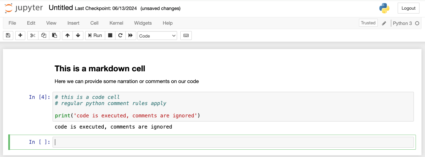 Figure 8. Jupyter notebook markdown cell examples.